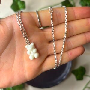 Cute white gummy bear necklace handmade 8in can extend to 9 1/2